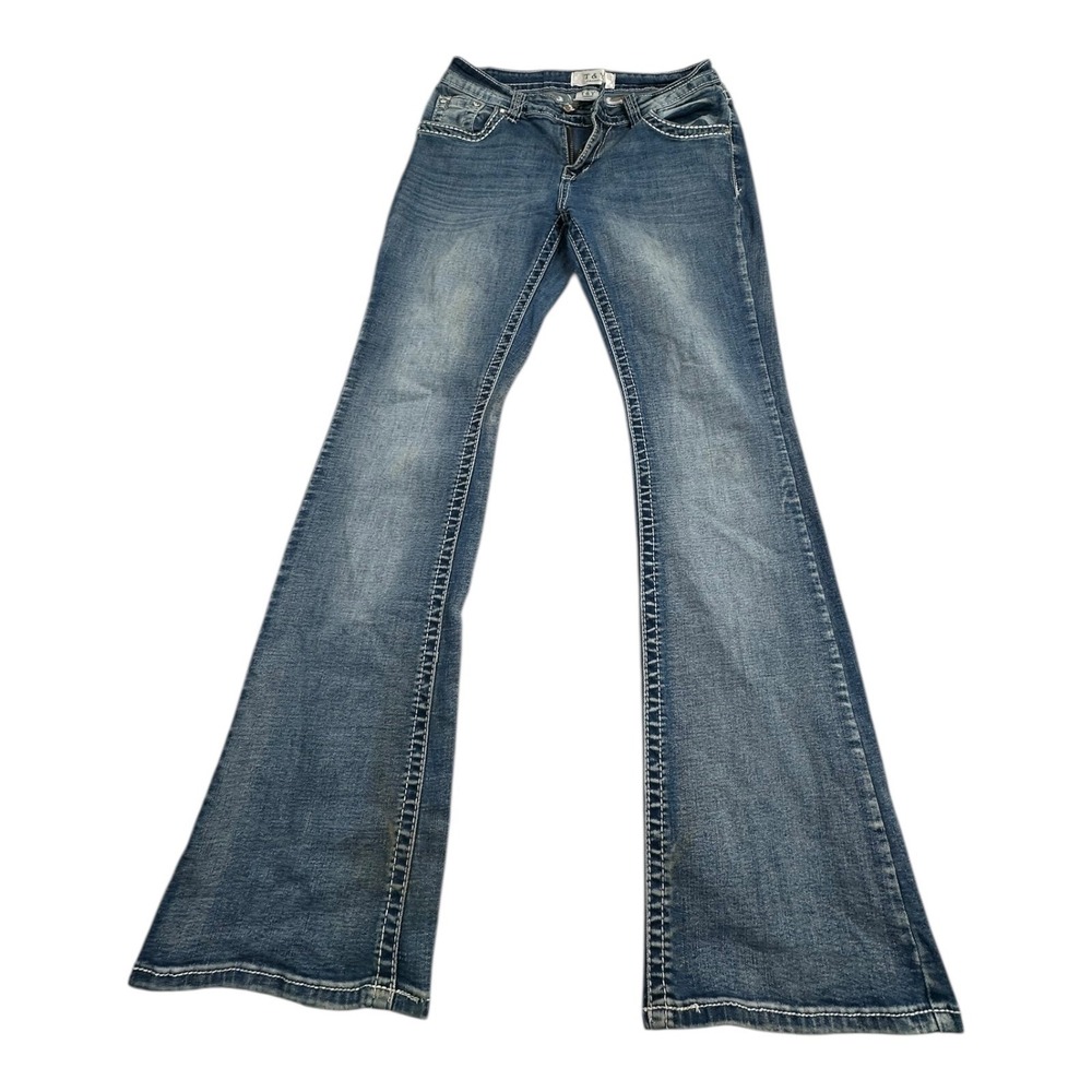 T&Y Fashion Women's Blue Denim Bootcut Jeans Embellished Pockets Size 9‎ 10
